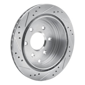 Nissan Frontier Brake Rotor (1) - Rear Right - R1 Concepts - Drilled & Slotted - Silver - `05-`25